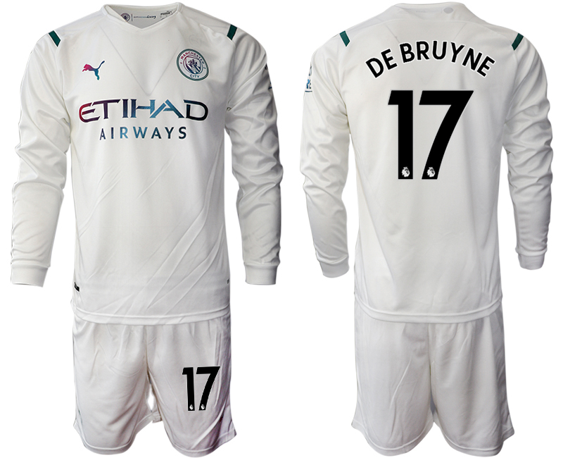 Men 2021-2022 Club Manchester city away white Long Sleeve #17 Soccer Jersey->manchester city jersey->Soccer Club Jersey